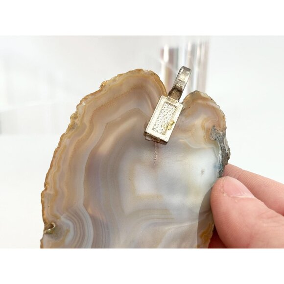 Polished Sliced Agate Geode Crystal Freeform Large Gold Toned Vintage Pendant - Picture 14 of 14
